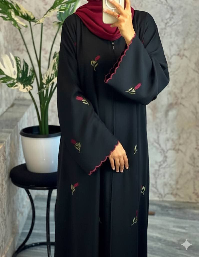 Rose Embroidary Abaya ( Black )