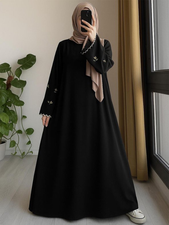 Floral Abaya ( Black )