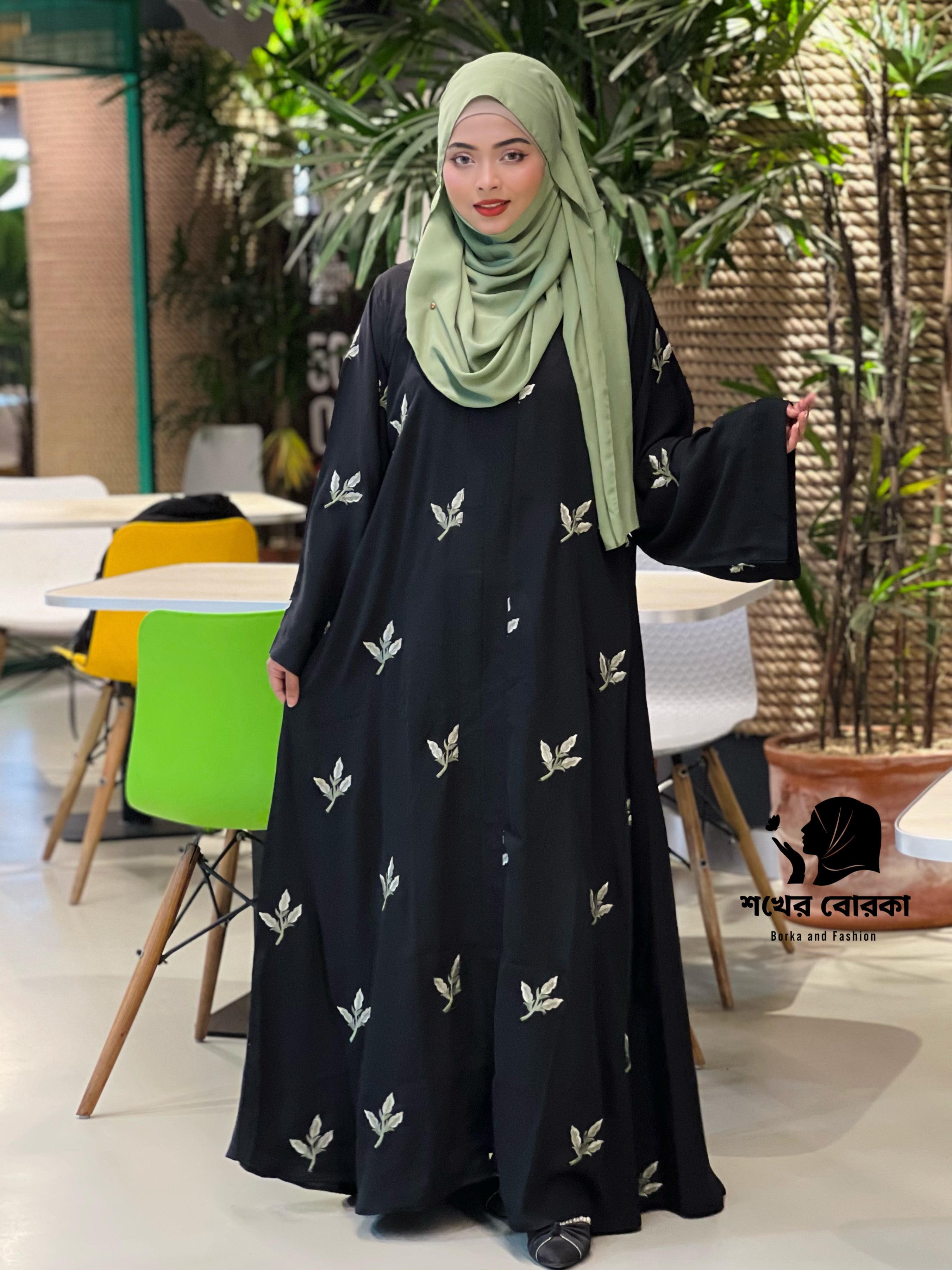 Leaf Embroidery Abaya