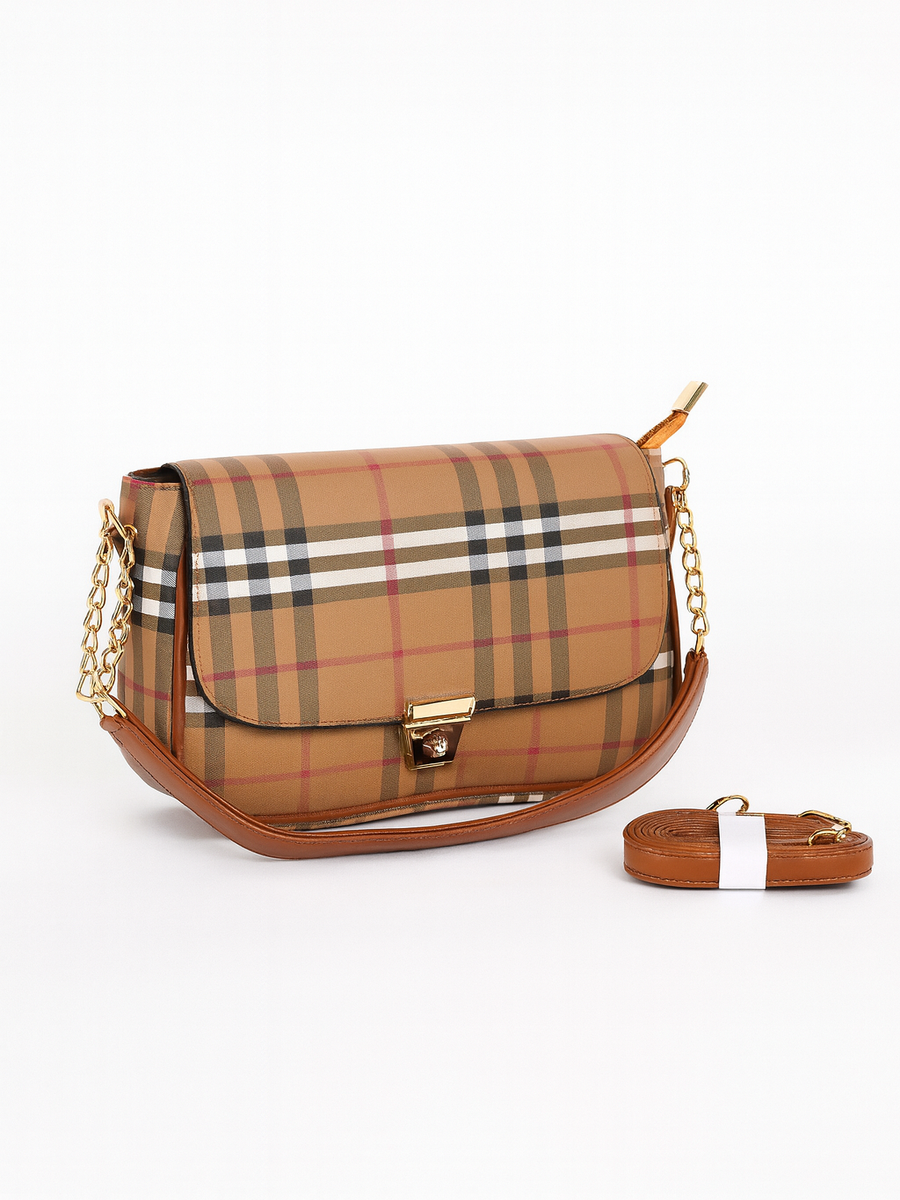 Check Pattern Hand Bag ( Chocolate )