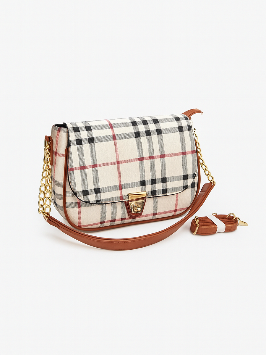 Check Pattern Hand Bag ( Cream )