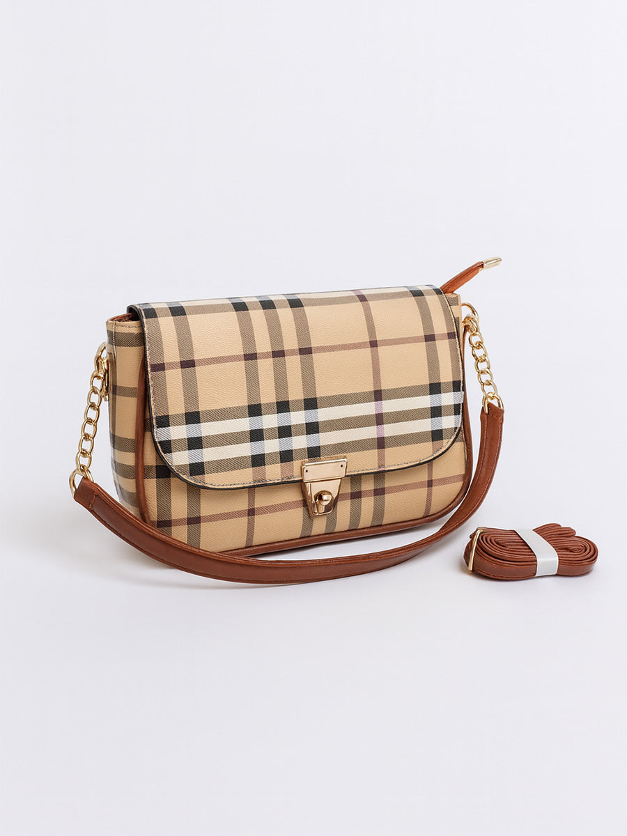 Check Pattern Hand Bag ( Brown )