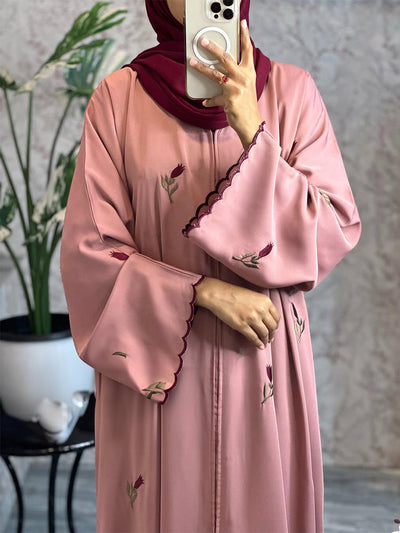 Rose Embroidary Abaya ( Pink )