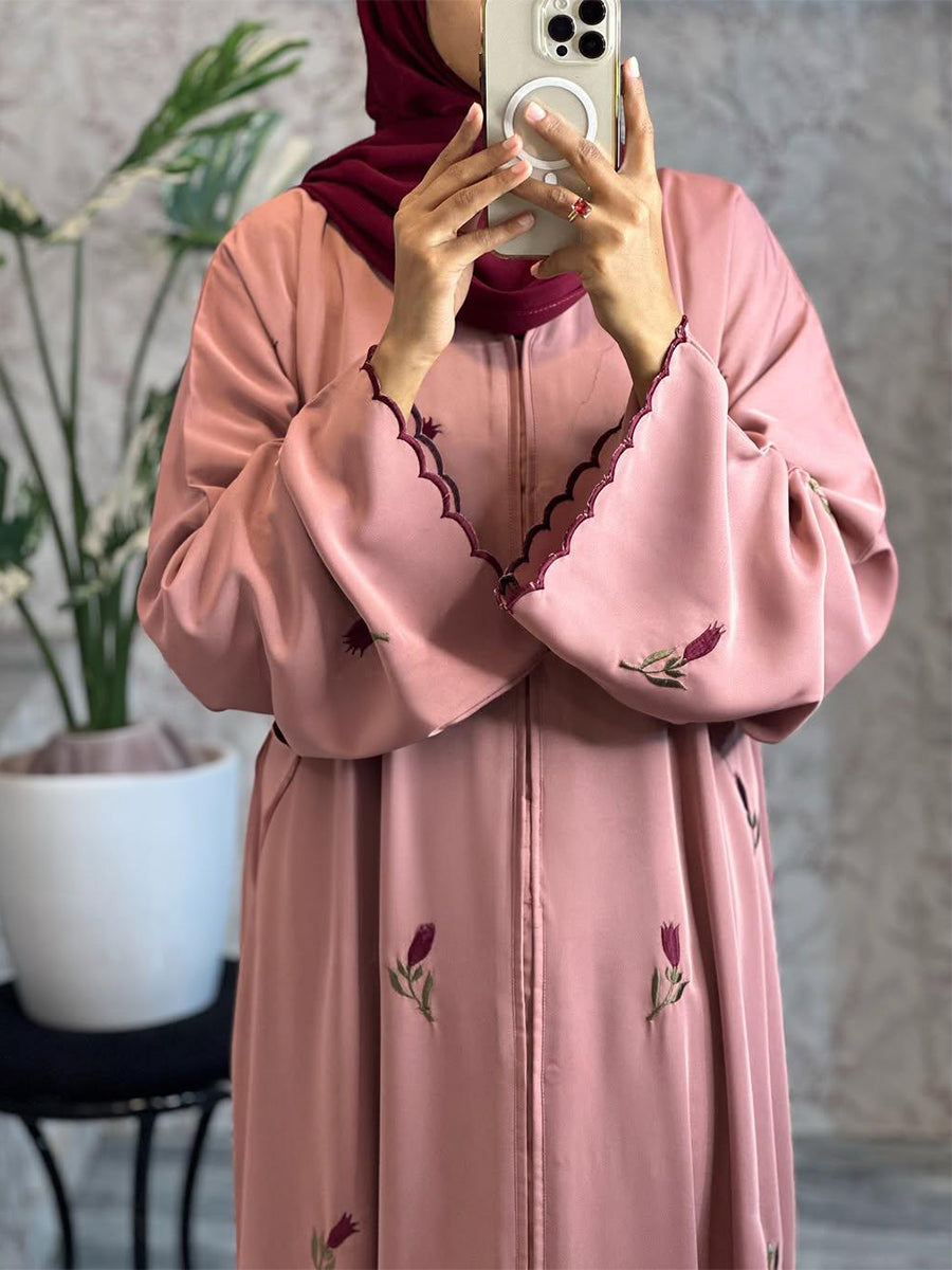 Rose Embroidary Abaya ( Pink )