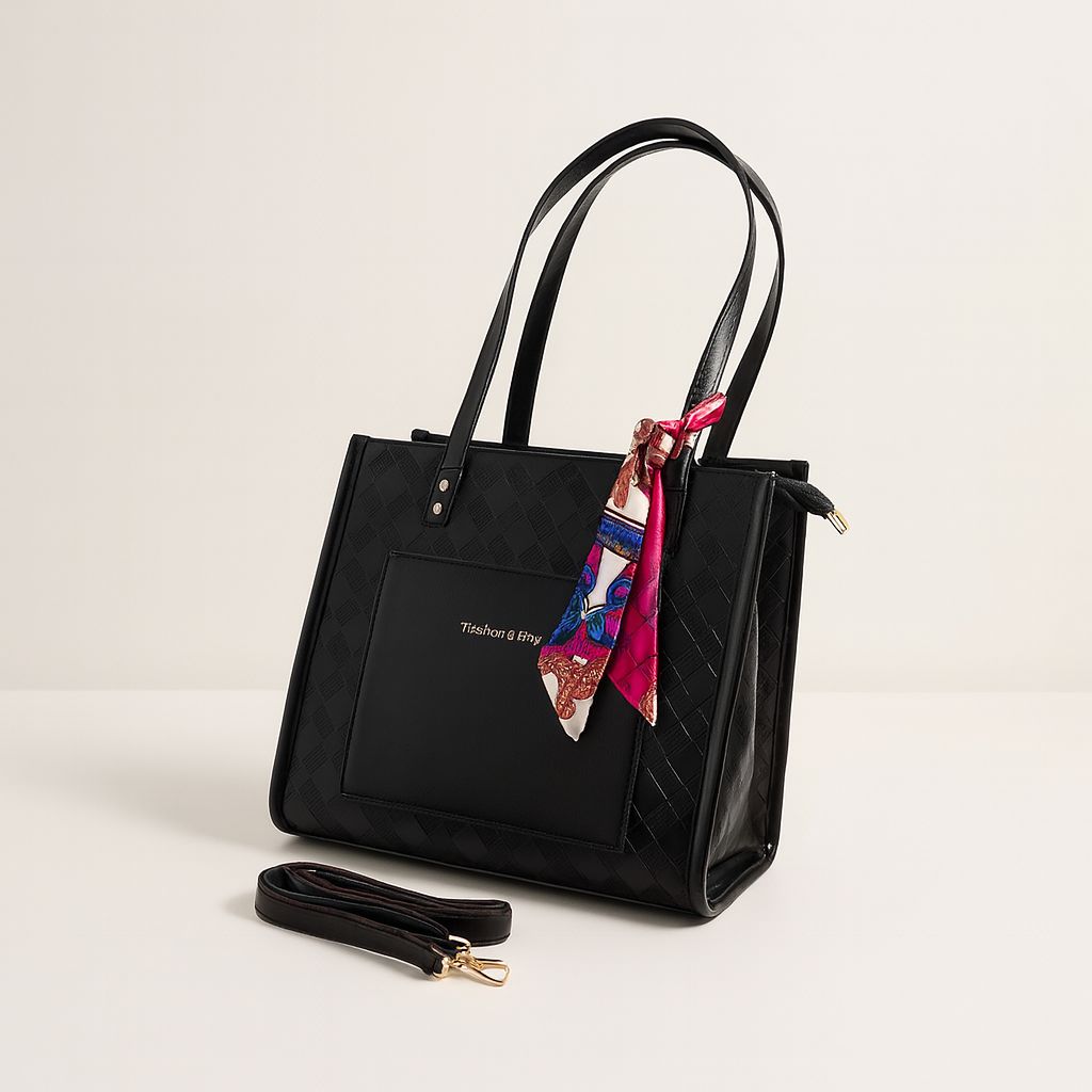 Ladies Fashionable Tote Bag ( Black )